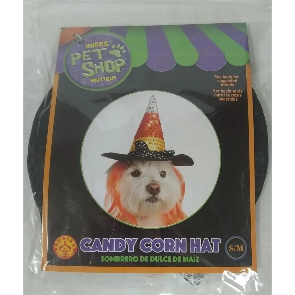 Candy Corn Hat Dog‎ Cat Sz S/M Black Orange Yellow White Sequins NEW READ